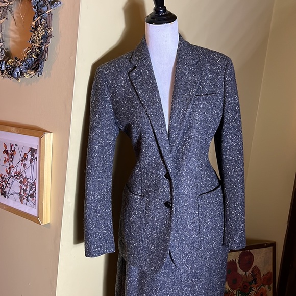 Vtg RALPH LAUREN Size 8 10 SkirtSuit Marled Gray Wool Preppy Classic Equestrian - Picture 3 of 16
